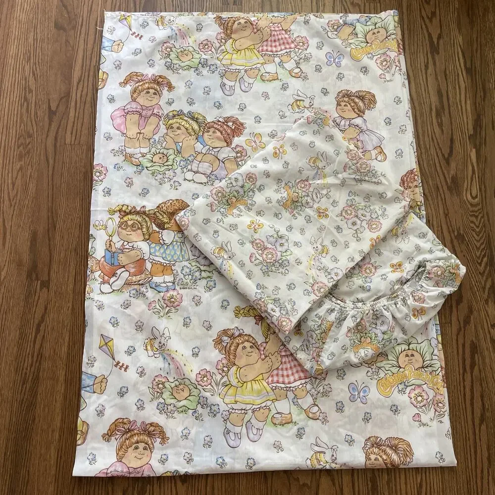 VINTAGE 1983 CABBAGE PATCH KIDS TWIN FLAT & FITTED BED SHEET SET
